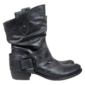 Spiral Leather Slouchy Biker Cowboy Boot Adjustable Harness Black Size 39